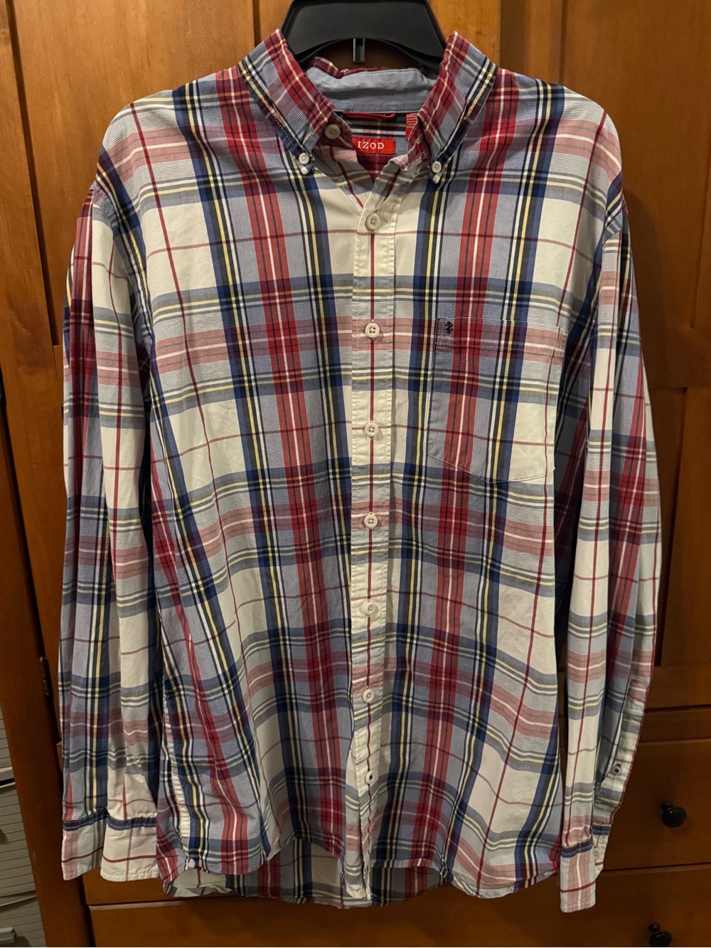 IZOD Men's Plaid Button-Down Shirt - Size Large Tall (LT) Madras Plaid